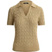 Ralph Lauren para mulher. 200P14041006 Suéter de algodão em ponto de tranças bege (S), Casual, Manga curta