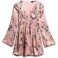Superdry para mulher. W8011795A Vestido mini em jacquard floral rosa (M), Sapatos de Festa, Viscoso, Manga comprida