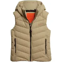 Superdry para mulher. W5011560A Colete acolchoado em microfibra com capuz bege (S), Casual, Polister Reciclado, Sustentável