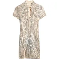 Superdry para mulher. W8011769A Minivestido com gola mao e lantejoulas prateadas (XS), Prata, Sapatos de Festa, Manga curta, Polister Recicl