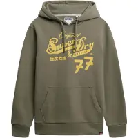 Superdry para homem. M2014353A Moletom com capuz Leather & Boot Co Script cáqui escuro (M), Casual, Verde, Algodão