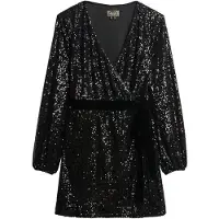 Superdry para mulher. W8011789A Vestido Sequin Velvet Wrap preto (S), Casual, Sapatos de Festa, Poliéster, Manga comprida