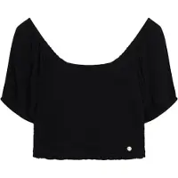 Superdry para mulher. W6011857A Top preto tecido com smock (XS), Casual, Viscoso, Manga curta
