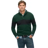 Superdry para homem. M2014171A Camisola de râguebi clássica com gola de padeiro verde (XL), Casual, Algodão