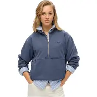 Superdry para mulher. W2012312A Camisola com meio fecho e logótipo essencial azul (L), Casual, Algodão