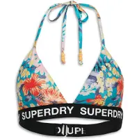 Superdry para mulher. W3010400A Top de biquíni triangular com logótipo multicolorido (XS), Azul, Beachwear, Polister Reciclado, Sustentável
