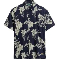 Superdry para homem. M4010947A Camisa azul com estampado havaiano (S), Casual, Modal, Manga curta, Marinho