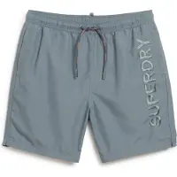 Superdry para homem. M3010227A Fato de banho bordado premium cinzento (S), Cinza, Beachwear, Sustentável, Poliéster reciclado