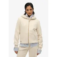Superdry para mulher. W2012422A Camisola com capuz e fecho de correr Essential Logo bege (XL), Casual, Algodão