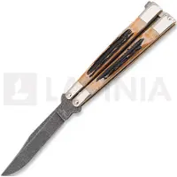 Bear & Son Balisong Damascus Stag