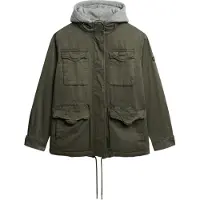 Superdry para mulher. W5011935A Moletom Borg verde militar com capuz (L), Casual, Algodão