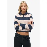 Superdry para mulher. W6012175A Pólo às riscas Rugby cor-de-rosa (L), Casual, Algodão, Manga comprida