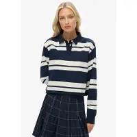 Superdry para mulher. W6012175A Pólo de riscas Rugby azul-marinho (M), Casual, Algodão, Manga comprida