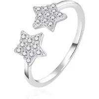 Agato Anel aberto em prata Estrelas com zircónias AGT-R11W - Circunferência: 57 mm