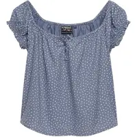 Superdry para mulher. W6012219A Top com Botões azul (M), Casual, Viscoso, Manga curta