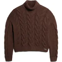 Superdry para mulher. W6110546A Camisola de malha entrançada com gola polo castanha (L), Marrom, Casual, Acrílico, Manga comprida