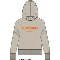 Superdry para mulher. W2011829A Camisola curta de corte quadrado Core Sport com capuz bege (L), Casual, Algodão, Manga comprida
