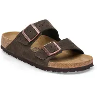 Birkenstock para mulher. 1027083 Sandálias de Couro Arizona (Ajuste Estreito) castanho (40), Marrom, Plano, Camurça, Fivela, Casual