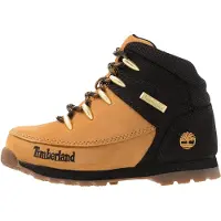 Timberland unisex para criança. TB0A1NL42311 Botas de couro de cano médio com cadarços Euro Sprint preto e amarelo (29), Plano, Cordão, Casu