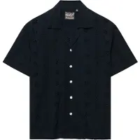 Superdry para mulher. W4010551A Camisa Heritage Broderie marinho (L), Casual, Manga curta, Algodão orgânico