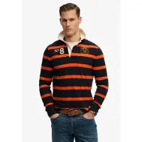 Superdry para homem. M1110483A Polo rugby Double Emblem Stripe laranja, marinho (S), Casual, Algodão, Manga comprida