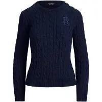 Ralph Lauren para mulher. 200P14039002 Jersey em ponto de tranças com botões marinho (M), Casual, Algodão, Manga comprida