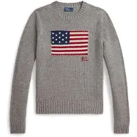 Ralph Lauren para mulher. 211B28830002 Pulôver de algodão com gola redonda cinza (XS), Casual, Manga comprida