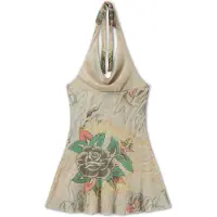 Ed Hardy Vestido de verão 'Tiger' ecru / amarelo claro / jade / vermelho claro