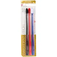 Swissdent Escova de dentes macia-média 2 + 1 GRÁTIS (preta + vermelha + azul)