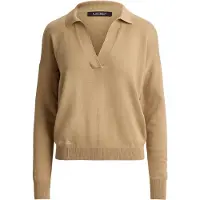 Ralph Lauren para mulher. 200P14056004 Polo de algodão e modal bege (S), Casual, Manga comprida