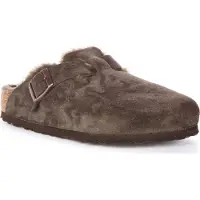 Birkenstock unisex. 1020567 Tamancos de pele Boston Shearling (Ajuste Regular) moca (39), Couro, Marrom, Plano, Nenhum, Casual