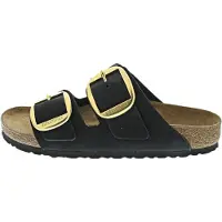Birkenstock para mulher. 1023290 Sandálias de Couro Arizona Big Buckle Lenb (Ajuste Estreito) preto (40), Plano, Nenhum, Casual