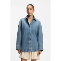 BOSS para mulher. 50567186 Camisa oversize de jeans rígido vintage azul (XS), Casual, Algodão, Manga comprida