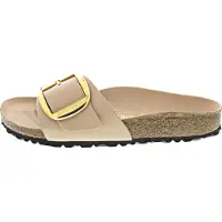 Birkenstock para mulher. 1026496 Sandálias de Couro Madrid Big Buckle (Ajuste Estreito) bege (41), Plano, Nenhum, Casual