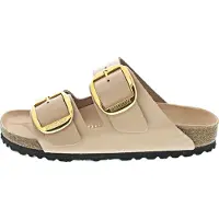 Birkenstock para mulher. 1026553 Sandálias de Couro Arizona Big Buckle (Ajuste Estreito) bege (36), Plano, Nenhum, Casual