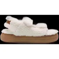 Moon Boot para mulher. 80D2420020 Sandálias em pele de carneiro em branco (36), Couro, Plano, 1 a 3cm, Velcro, Casual