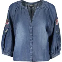 Desigual , Blusa bordada balão, Mulher, Liocel, Azul, XS