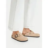 Birkenstock para homem. 1031573 Sandálias de couro Boston Wire Buckle (Ajuste Estreito) areia (41), Bege, Plano, Nubuck, Fivela, Casual