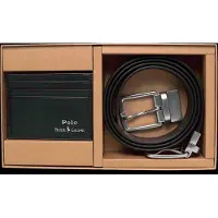 Ralph Lauren para homem. 405880721001 Conjunto de cinto e porta-cartões de couro preto (OSFA), Casual, Clássico, Pele