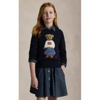 Ralph Lauren para menina. 313702268001 Camisola de algodão com Polo Urso azul-marinho ((L) 10/11años= 144/154cm), Casual, moda infantil
