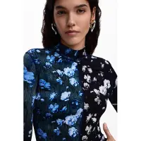 Desigual , Camiseta bicolor floral, Mulher, Viscose, Preto, L
