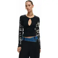 Desigual , Camiseta abertura lettering, Mulher, AlgodÃO, Preto, XL