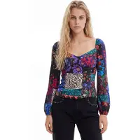 Desigual , Blusa corpete patch, Viscose, Preto, L