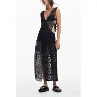 Desigual , Vestido de crochê, AlgodÃO, Preto, U