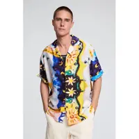 Desigual Camisa 'Cosmos' azul noturno / limão / branco