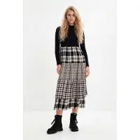Desigual , Vestido midi saia xadrez, Preto, M