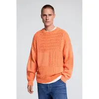 Desigual , Suéter de malha lisa, Homem, AlgodÃO, Laranja, S