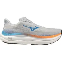 Mizuno - Sapatilhas corrida - Wave Sky 9 Cloudscape/Blue Jewel/Lava Orange para Homem - Tamanho 10,5 UK - Cinzento