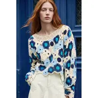 Desigual , suéter de crochê com flores, Mulher, Azul, S