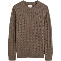 Gant para homem. 8050601 Camisola de malha de tranças castanha (L), Marrom, Casual, Algodão, Clássico, Manga comprida, Taupe